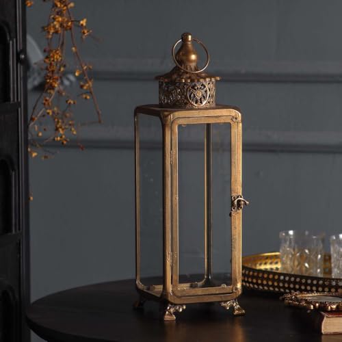 Antique Gold Iron and Glass Candle Lantern, 19.29 in - Image 4