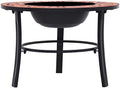 Mosaic Fire Pit Terracotta 26.8 Inch Ceramic Steel Bowl for Garden Patio Camping, Three-Leg Stand with Grid Tabletop for BBQ and Warmth by Unknown