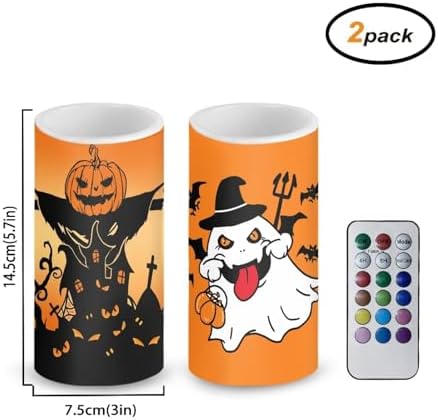 Halloween Day Battery Operated Candles with Remote and Timers Flameless Candles for Trick or Treat Day Party Home Decoration Flickering Elictric Pillar Lights, Black Pumpkin Trick Ghost - Image 2