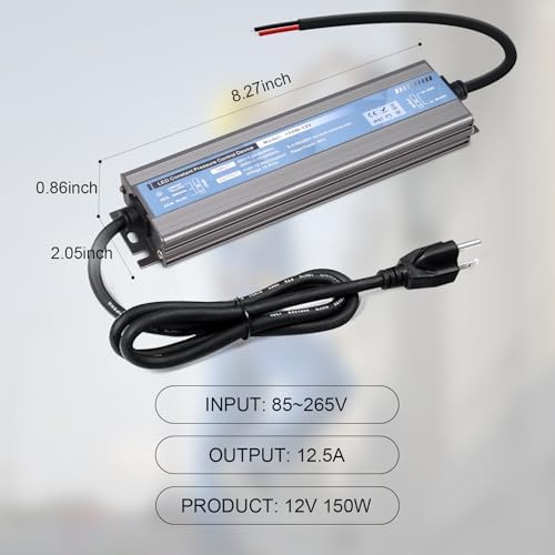 QNNP® LED Driver 150 Watts 12V DC with Plug, Low Voltage Transformer Waterproof IP67 Power Supply Transformer Adapter AC 85V-265V to 12V DC, LED Power Supply for Indoor Outdoor Lighting - Image 3