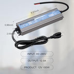 QNNP® LED Driver 150 Watts 12V DC with Plug, Low Voltage Transformer Waterproof IP67 Power Supply Transformer Adapter AC 85V-265V to 12V DC, LED Power Supply for Indoor Outdoor Lighting - Image 3