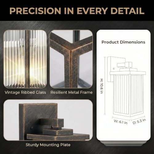 Black Brush Gold Porch Light, Waterproof Outdoor Wall Light - Image 6