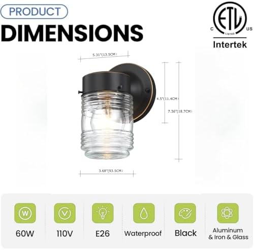 Jelly Jar Outdoor Wall Light Fixture, 4 Pack Jelly Jar Exterior Porch Light - Image 2
