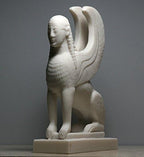 Sphinx Greek Mythical Woman Headed Lion Statue Cast Marble Sculpture Figure 6.9΄΄ - Image 5