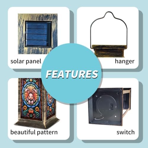 Solar Lantern Vintage Abstract Bunny Art Outdoor Waterproof Garden Hanging Lantern Solar Powered Lighting Outside Solar Light for Patio Yard Camping, Gifts for Women Mom - Image 5