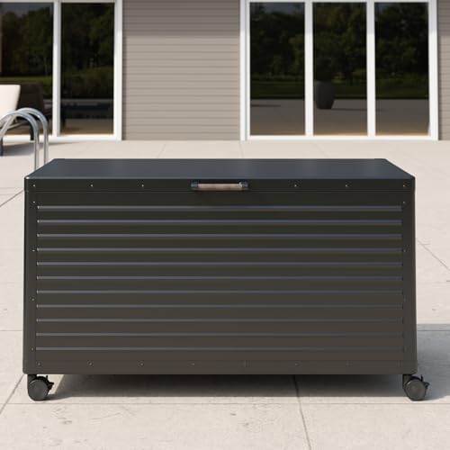 MIRADOR 175 Gallon Outdoor Storage Box with Wheels & Soft-Close Lid, Waterproof Metal Deck Box for Patio Cushions, Garden Tools & Pool Accessories, Charcoal - Image 6
