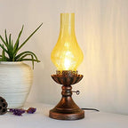 Vintage American Village Style Desk Light Industiral Table Llight with Glass Lampshade Old Style Kerosene Lamp Table Lamp Wrought Iron Metal Farmhouse Nightstand Lamps(Brown) - Image 2