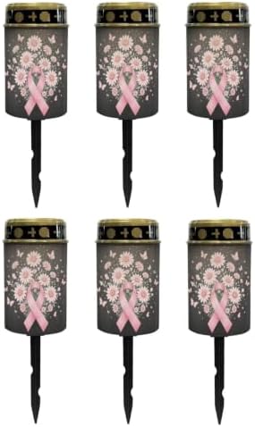 Poceacles Solar Lights Outdoor Grave Candle for Cemetery Decoration Solar Outdoor Lights for Garden Lawn Backyard Pathway Decor, Pink Ribbon Daisy Butterfly Black, Set of 6 by Poceacles