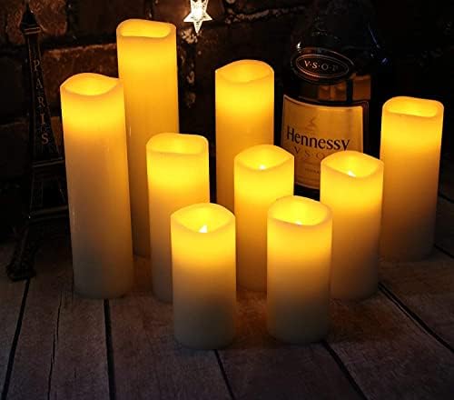 YIWER Flameless Candles Battery Operated Candles 4" 5" 6" 7" 8" 9" Set of 9 Ivory Real Wax Pillar LED Candles with 10-Key Remote and Cycling 24 Hours Timer - Image 2