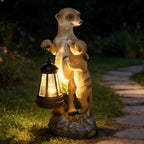 Meerkat Mother & Baby Solar Lantern Garden Statue Outdoor Decor Figurine - Image 4