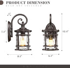 Emliviar Outdoor Porch Light Fixture, 12.4" Outside Wall Mount Lighting for Entryway, Exterior Wall Sconce Lamp with Water Ripple Glass, Oil Rubbed Bronze Finish, XE229BWG-S ORB - Image 6