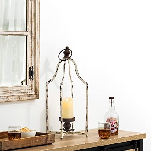 Glitzhome 22" Lanterns Decorative Indoor Outdoor, Farmhouse Metal Lanterns, Hanging Candle Holder for Porch Mantle Fireplace Patio Garden Home Decor,White - Image 2