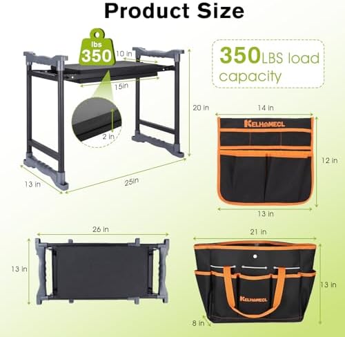 Garden Kneeler and Seat with Umbrella,Heavy Duty Gardening Bench and Stool - Image 2