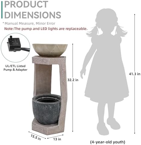 32" Geometric Outdoor Fountain with Birdfeeder - Image 2