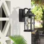 zeyu Farmhouse Outdoor Wall Lantern - 12 Inch Exterior Wall Sconce, Cast Aluminum with Seeded Glass, Black Finish, ZX48B BK - Image 4