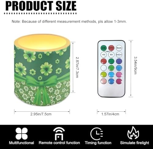 4 Pcs Flickering Flameless Candles with Remote Battery Operated Pillar Candles with Timer St Patrick's Day Shamrocks Ribbon Print LED Pillar Tealights for Patio Banquet Home Decor - Image 3