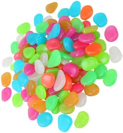 Ciieeo 500pcs Glow the Dark Pebbles for Garden and Yard Multicolored Luminous Resin Stones, Easy to Use and Recharge in Sunlight, for Outdoor Pathways and Landscaping Random Color by Ciieeo