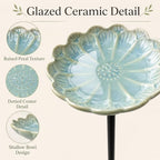 Ceramic Pollinator Watering Station for Garden, Flower Shaped Bee Butterfly Water Feeder Bowl on Stake, Outdoor Yard Decor, 1 Pack, Blush Pink - Image 3