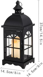 TRIROCKS Decorative Vintage Candle Lanterns 14.5" H Farmhouse Outdoor Hanging Lanterns with Tempered Glass for Porch, Balcony, Patio, Home, Centerpieces, Indoor, Outdoor(Black) - Image 3