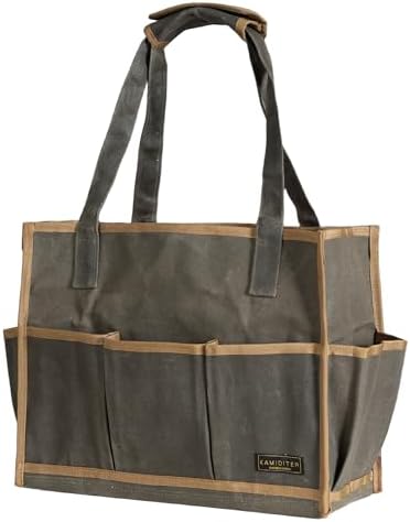 Heavy Duty 16OZ Waxed Canvas Tool Bag,15-Pockets Portable Tote Bag,Muti-Purpose Garden Tool Storage Bag with Padded Handle | ArmyGreen by Unknown