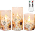 Sunflower Glass Flameless Candles Battery Operated with Remote Timer Flickering LED Pillar Candles Summer Fall Decorations Gifts for Women Mothers Day Birthday Table Centerpieces, Set of 3 by immeiscent