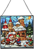 Gnome with Snow Fort Stained Glass Suncatcher – Square Hanging Window Panel for Home, Garden, Nursery, Halloween, Christmas, Memorial Day – Whimsical Glass Art Gift for Gnome Lovers l8j02f by Custom