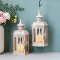 JHY DESIGN Set of 2 Rustic Decorative Lanterns 10" H Vintage Hanging Lantern Metal Candleholder for Indoor Outdoor, Events, Parities, Patio and Wedding(White with Gold Brush) by JHYDESIGN