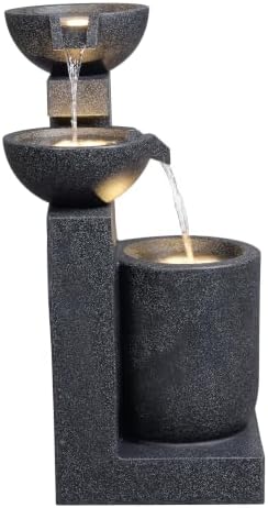 Black Modern Tiered Bowl Fountain, Decorative Water Fountain with LED Lights and Quiet Pump, Indoor Outdoor Water Feature for Patio, Garden, Deck, Balcony, Office and Home Décor - Image 7