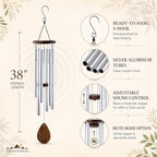38" Silver Aluminum Wind Chimes for Outside, Deep Tone, E Major Pentatonic - Image 5