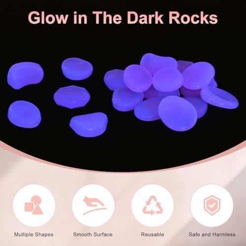 M METERXITY 50-Pack Glow in The Dark Rocks, 1.77" Resin Outdoor Garden Decorations Luminous Pebbles Stones for Garden Plants/Aquarium/Backyard Path, Aquarium Gravel [Light Purple] - Image 2