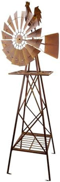 Red Carpet Studios Windmill Wind Spinner Garden Décor Farmhouse Style Galvanized Rooster Yard Art, Stands 67" Tall, Rustic Metal Rooster by RedCarpetStudios