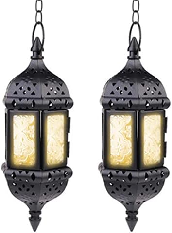 2 Pcs Hanging Candle Lantern Moroccan Chandelier Retro Candle Holder Moroccan Vintage Metal Hollow Wedding Hanging Candle Holders Lantern Contain 35cm Chain, Black by Nuptio