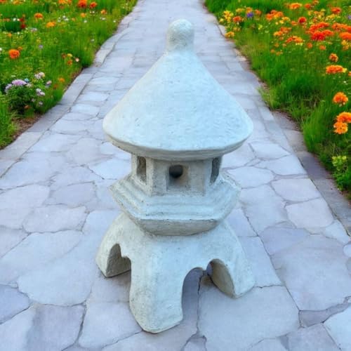 Two Pieces Pagoda with Top Change Concrete Lantern Sculpture Cement Zen Garden Decoration Two Pieces Lantern by Unknown
