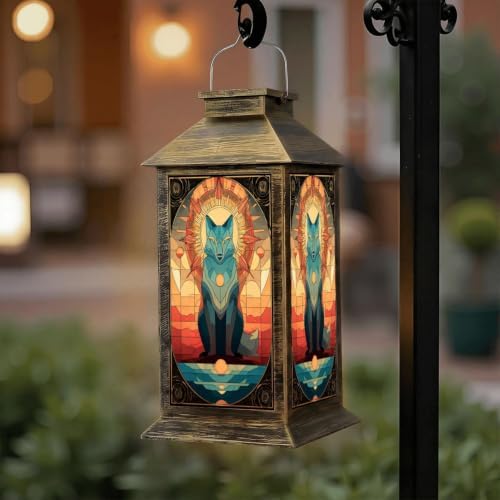 Solar Lantern Retro Geometric Fox Silhouette Outdoor Waterproof Garden Hanging Lantern Solar Powered Lighting Outside Solar Light for Patio Yard Camping, Gifts for Women Mom - Image 6