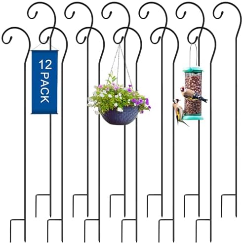 Hicarer 12 Pcs Shepherds Hooks for Outdoor 45 Inch 1/3 Bird Feeder Pole Rust Resistant Steel Shepard Hooks for Wedding Garden Bird Feeders Hanging Lanterns Solar Outdoor Lights by Hicarer