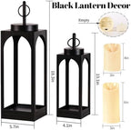 18" 13" Decorative Lanterns Set of 2, Black Outdoor Lanterns with Candles - Image 2