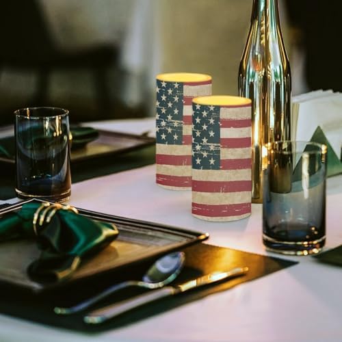 4th of July Flamless Candles Flickering LED Battery Operated Elictric Pillar Candles with Timer and Remote for Independence Day Patriotic Decorations, Retro American Flag - Image 3