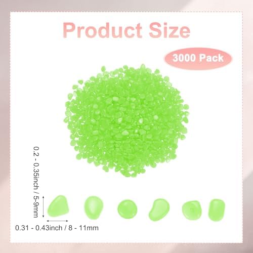 M METERXITY 3000-Pack Glow in The Dark Rocks, 0.31"-0.43" Resin Outdoor Garden Decorations Luminous Pebbles Stones for Garden Plants/Aquarium/Backyard Path, Aquarium Gravel [Green] - Image 3