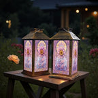 Stained Glass Style Solar Lantern Outdoor Garden Hanging Lantern Stunning Sunflower Stained Glass Art Pastel Mosaic Border Waterproof Solar Powered Lighting Outside Table Lamp for Patio Deck Yard - Image 6