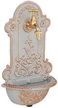 Relaxdays Wall Fountain, Antique Design, Basin & Water Tap, for Garden & Patio, 36 x 22 x 10.5 cm, Cast Iron, Gold/Grey, Brass by Relaxdays