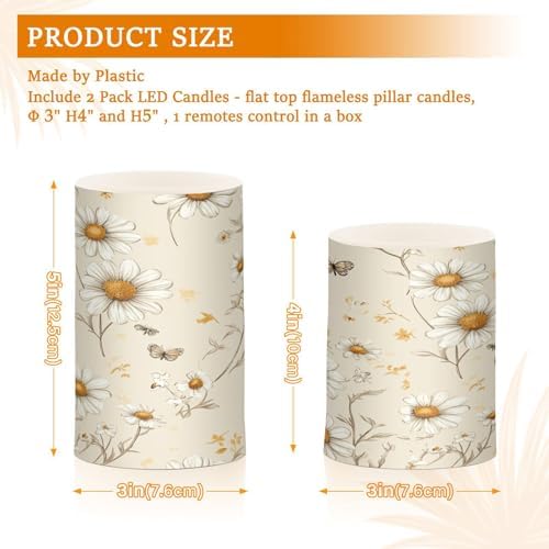 Rustic Daisy Flowers Beige Flameless Flickering Candle led Electronic Lights Battery Operated Flickering Remote Control for Outdoor (prop2) 2-Piecing Set - Image 3