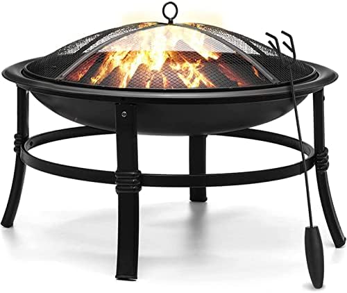 SINGLYFIRE 26 Inch Fire Pit for Outside Outdoor Wood Burning Firepit Bowl Heavy Duty Bonfire Pit Steel Firepit for Patio Backyard Camping Deck Picnic Porch with Spark Screen,Log Grate,Poker by SinglyFire