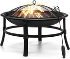 SINGLYFIRE 26 Inch Fire Pit for Outside Outdoor Wood Burning Firepit Bowl Heavy Duty Bonfire Pit Steel Firepit for Patio Backyard Camping Deck Picnic Porch with Spark Screen,Log Grate,Poker by SinglyFire