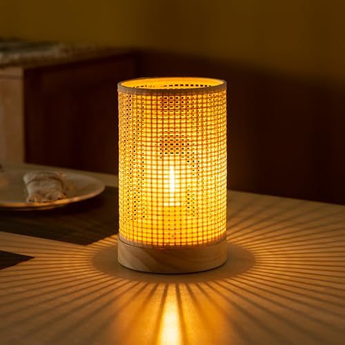 LUSHARBOR Rattan Lamp, Battery Operated Table Lamp with Timer Boho by LUSHARBOR