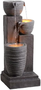 Teamson Home Horizontal Ribbed Pattern Outdoor Water Fountain, Warm Gray - Image 4