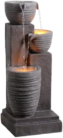 Teamson Home Horizontal Ribbed Pattern Outdoor Water Fountain, Warm Gray - Image 4