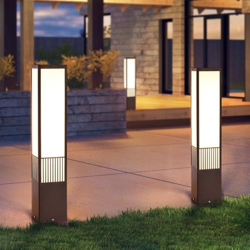 Waterproof Modern Square Bollard Lights - E26 Base Outdoor Garden Pathway Lighting for Patio, Courtyard, Yard & Driveway Décor 40CM - Image 2