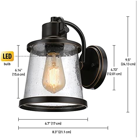 Globe Electric 44127 Charlie 1-Light Outdoor Indoor Wall Sconce, LED Bulb Included, Oil Rubbed Bronze, Clear Seeded Glass Shade, 500 Lumen - Image 7