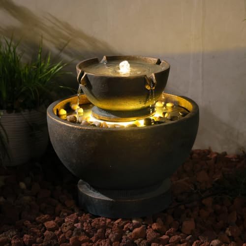 Sunlinua Small Modern Outdoor Water Fountain with Led Lights Tiered Cascading Waterfall Feature Water Fountain for Patio Garden Backyard Decking Home and Indoor Décor Gray - Image 7
