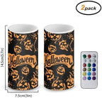 Set of 2 Flameless Candles with Remote Halloween Pumpkin Battery Operated Candles with Timer Flickering LED Elictric Pillar Lights for Trick or Treat Party Home Banquet Decor - Image 2